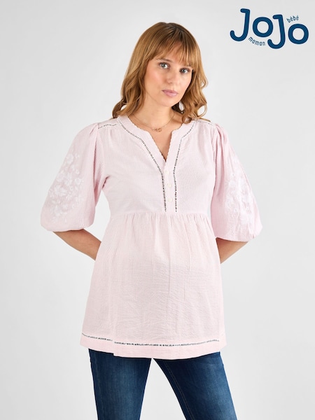 JoJo Maman Bébé Pink Stripe Embroidered Maternity Blouse (AL1748) | £36
