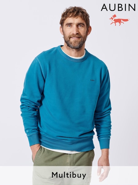 Aubin Blue Vestry Crew 100% Cotton Sweatshirt (AL1814) | £79