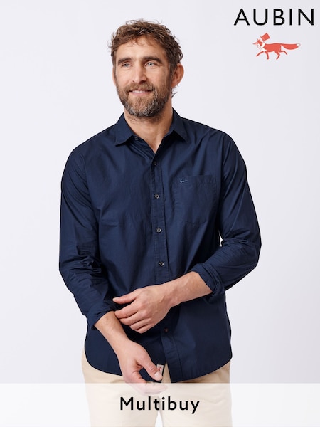 Aubin Blue Gladstone Poplin 100% Cotton Shirt (AL1818) | £79