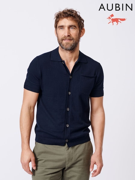 Aubin Blue Keal Button Through Polo Shirt (AL1821) | £89