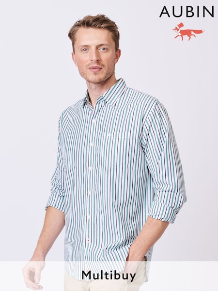 Aubin Blue Gladstone Poplin 100% Cotton Shirt (AL1827) | £79