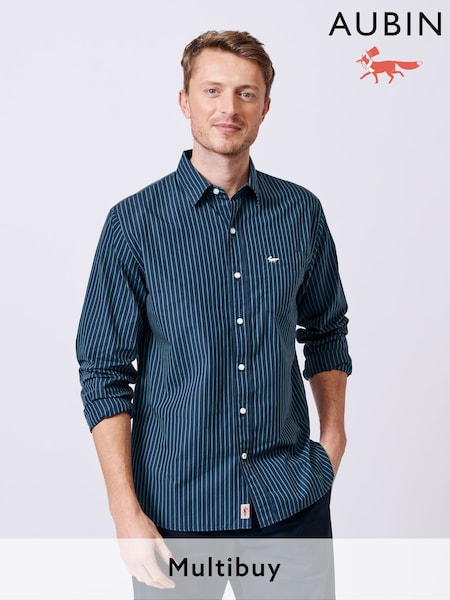 Aubin Blue Gladstone Poplin 100% Cotton Shirt (AL1839) | £79
