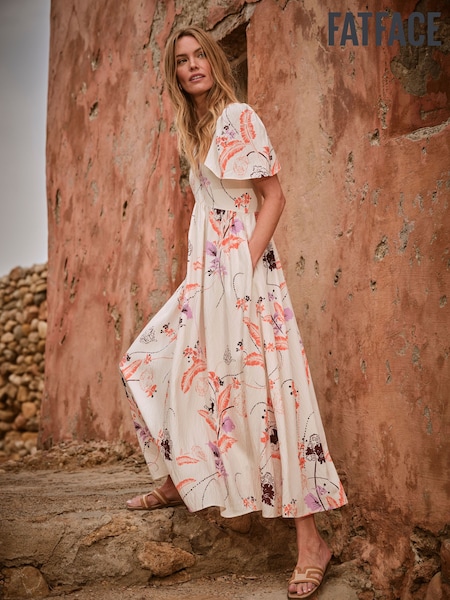 FatFace Marlowe Ivory Gathered Sleeve Printed Dress (AL1848) | £89
