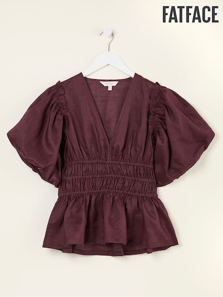FatFace Arabella Claret Puff Sleeve Top (AL1859) | £65