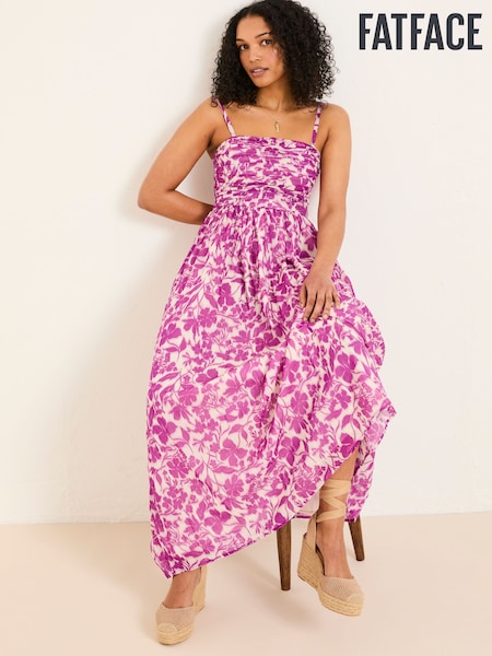 FatFace Flora Purple Strapless Printed Floral Dress (AL1868) | £89