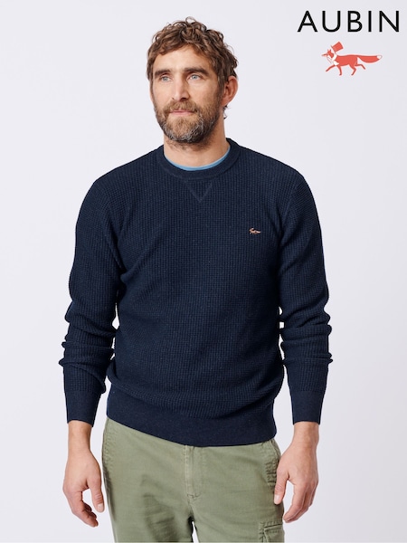Aubin Blue Holywell Pique Crew Neck 100% Organic Cotton Jumper (AL1894) | £89