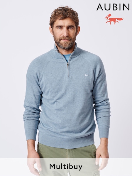Aubin Blue Bonby Zip Neck 100% Cotton Jumper (AL1902) | £79
