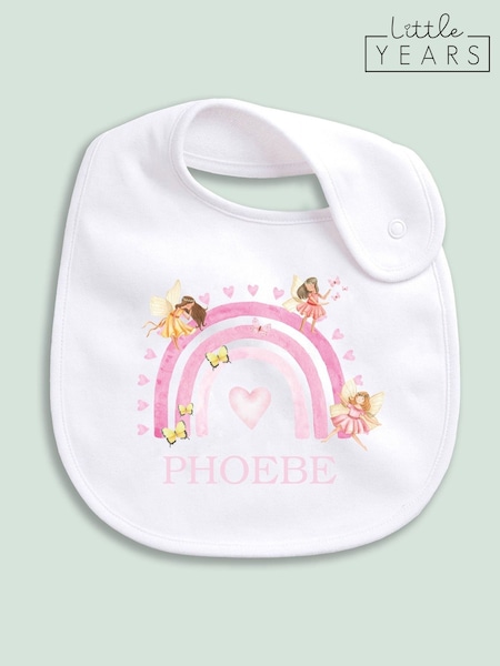 Little Years Personalised Girls Fairy & Rainbow 100% Cotton White Bib (AL1950) | £14