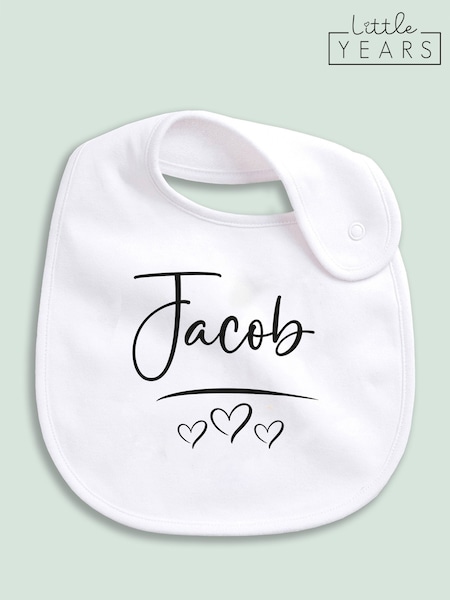 Little Years Personalised Name & Heart 100% Cotton White Bib (AL1952) | £14