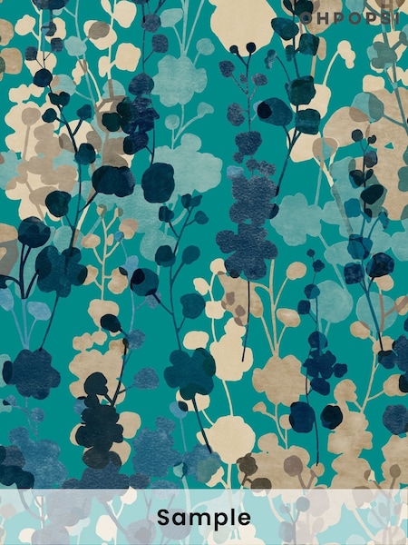Ohpopsi Teal Natural Blossom A4 Wallpaper Sample (AL2203) | £1