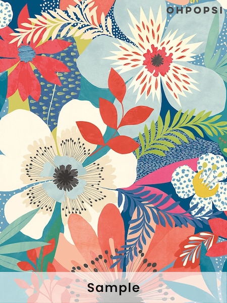 Ohpopsi Indigo Floral Riot A4 Wallpaper Sample (AL2216) | £1