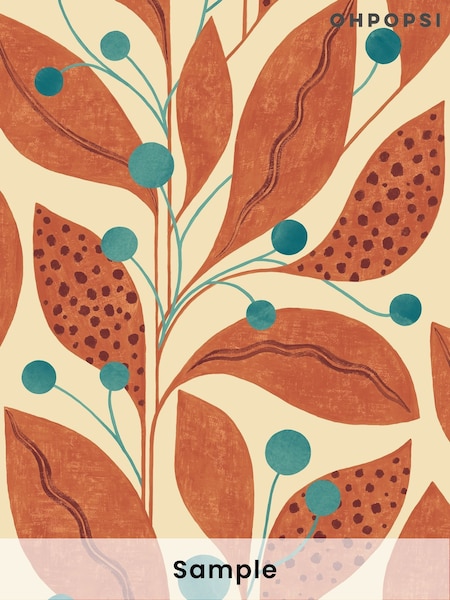 Ohpopsi Rust and Teal Berry Dot A4 Wallpaper Sample (AL2241) | £1