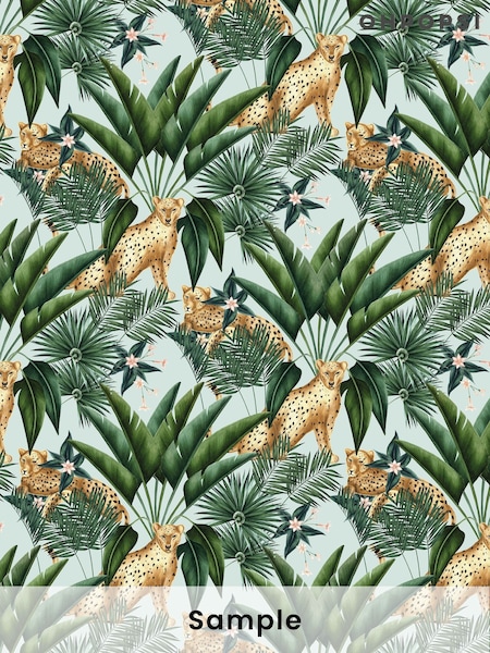 Ohpopsi Duck Egg Jungle Cheetah Ink A4 Wallpaper Sample (AL2308) | £1