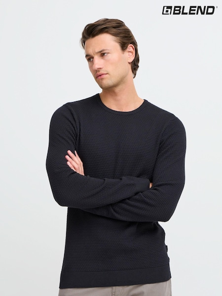 Blend Black Washed Crew Neck 100% Cotton Knitted Sweat Jumper (AL2389) | £28