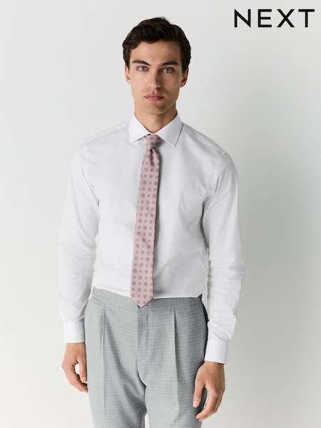 White/Pink Medalion Slim Fit Occasion Shirt And Tie (AL2626) | £36