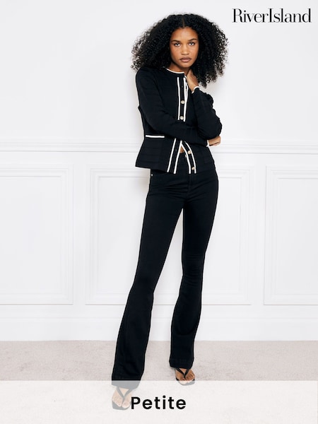 River Island Black High Rise Tummy Hold Flare Jeans (AL3128) | £53