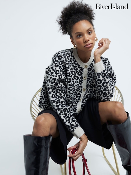 River Island Cream Animal Print Oversized Cardigan (AL3143) | £40