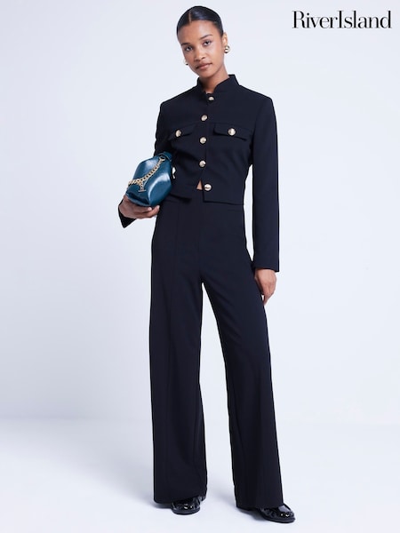 River Island Black Wide Leg Stitch Detail Trousers (AL3300) | £30
