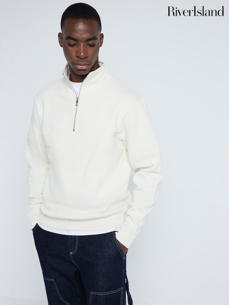 River Island Cream Long Sleeve Essential Funnel 100% Cotton Sweatshirt (AL3367) | £32