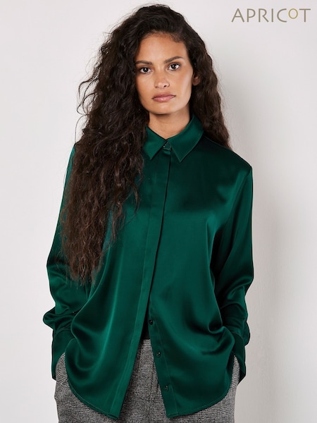 Apricot Green Oversized Satin Hi Low Shirt (AL3368) | £35