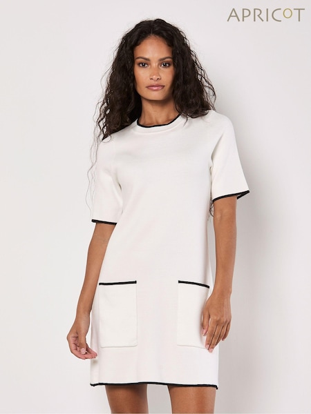 Apricot White Contrast Tipping Knitted Dress (AL3382) | £39