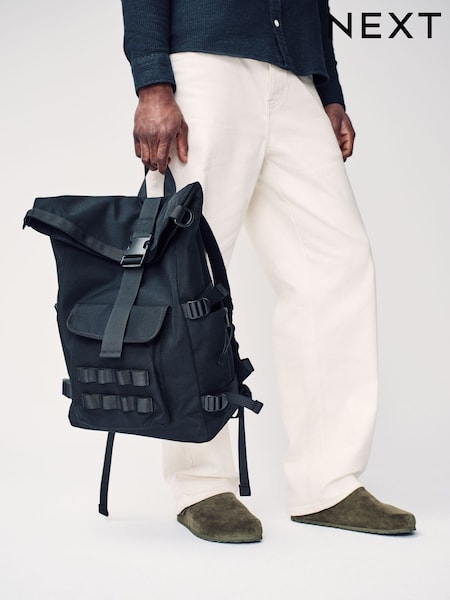 Black Canvas Roll Top Rucksack (AL3514) | £40