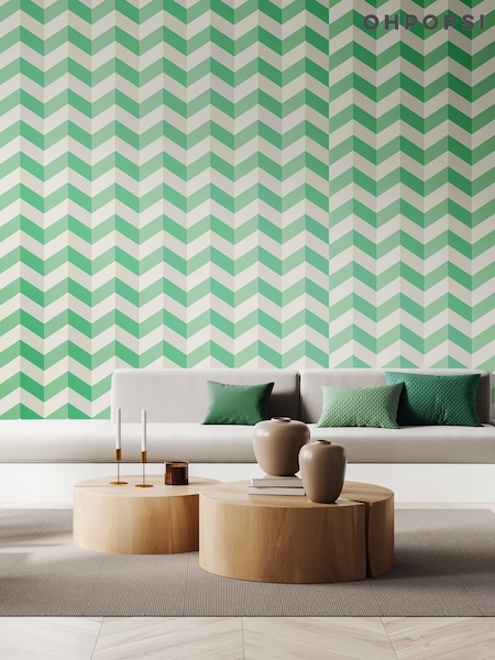 Ohpopsi Jade Twist Illusion Chevron 10M Wallpaper (AL3536) | £48