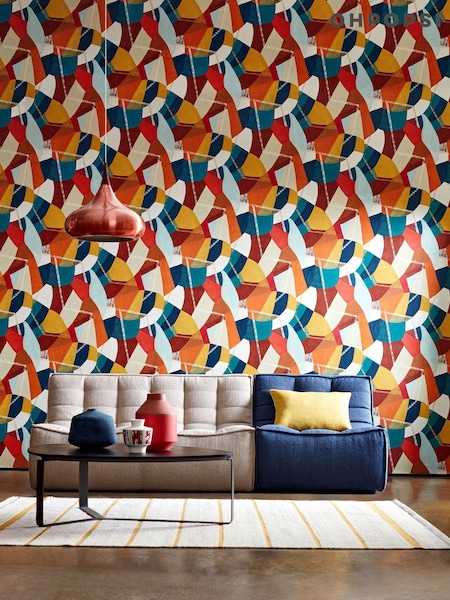 Ohpopsi Rust and Peacock Abstract Geo 10M Wallpaper (AL3596) | £79