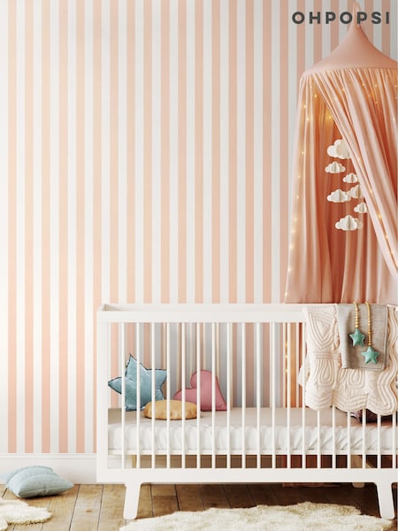 Ohpopsi Blush Candy Stripe 10M Wallpaper (AL3625) | £48