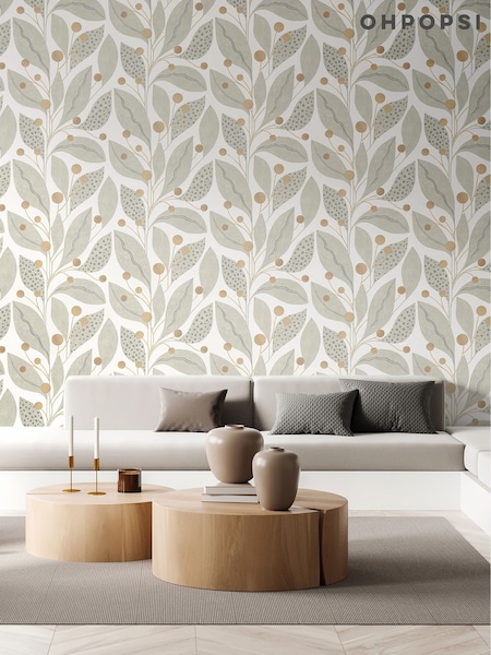 Ohpopsi Bone and Tan Berry Dot 10M Wallpaper (AL3626) | £73