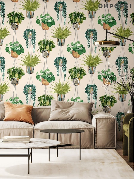 Ohpopsi Sage and Cider Houseplant 10M Wallpaper (AL3649) | £79