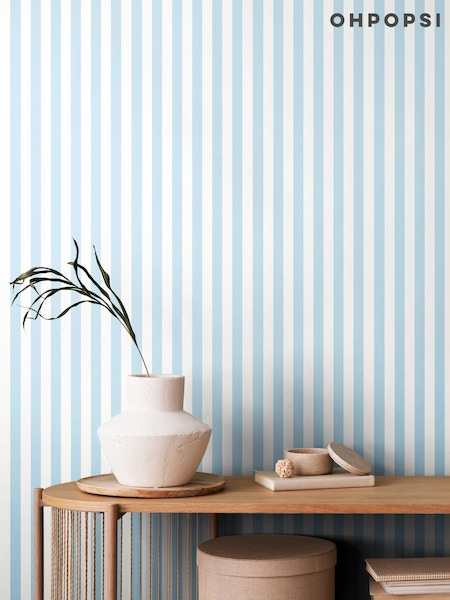 Ohpopsi Baby Blue Candy Stripe 10M Wallpaper (AL3655) | £48