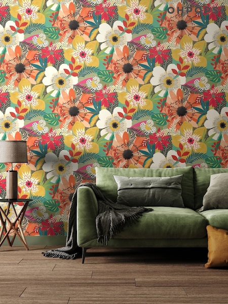 Ohpopsi Olive Floral Riot 10M Wallpaper (AL3657) | £79