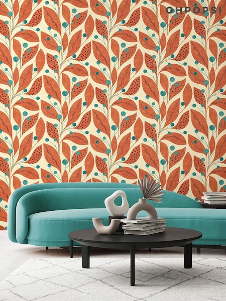 Ohpopsi Rust and Teal Berry Dot 10M Wallpaper (AL3698) | £73