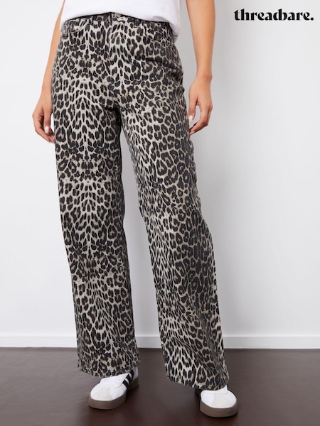 Threadbare Brown Animal Print Petite Wide Leg 100% Cotton Jeans (AL3790) | £35