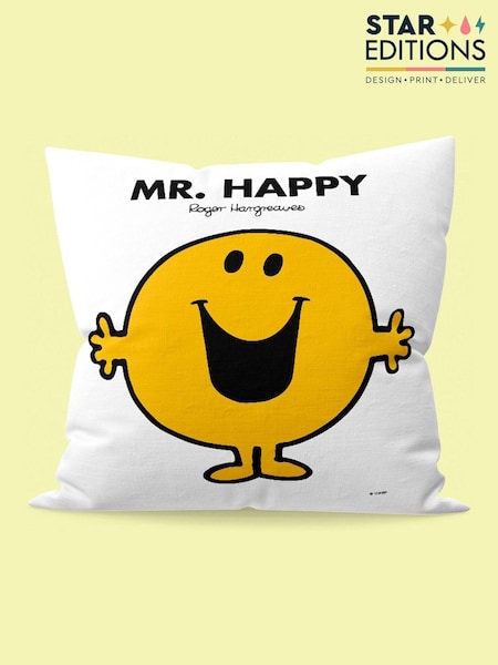 100% Cotton Mr Happy Cushion by Star Editions (AL3976) | £25