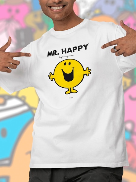 Star Editions Mr. Men Little Miss Mr. Happy 100% Cotton White T-Shirt (AL3983) | £15