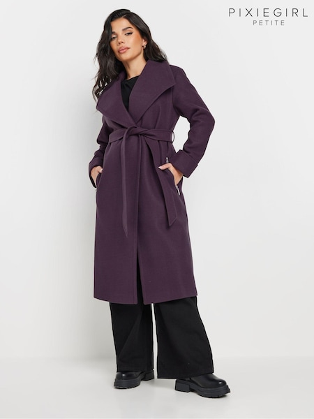 PixieGirl Petite Purple Wrap Belted Coat (AL4041) | £75