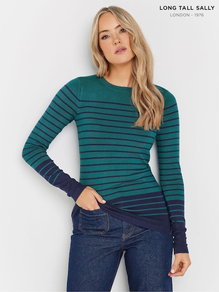 Long Tall Sally Dark Green Fine Knit Striped Jumper (AL4068) | £30