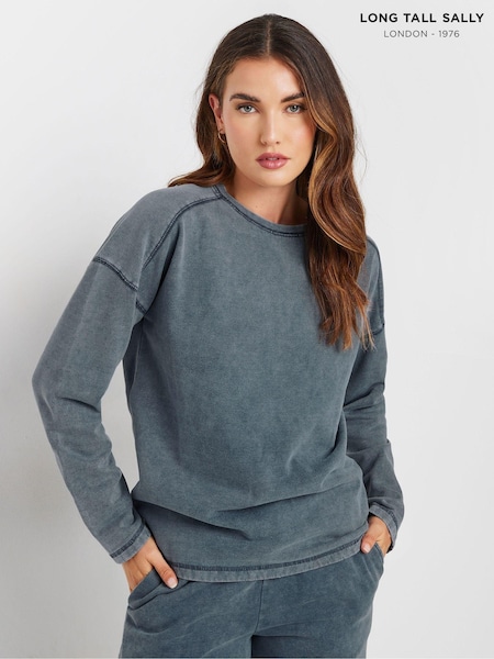 Long Tall Sally Blue Acid Wash Crew Neck Sweatshirt (AL4087) | £29