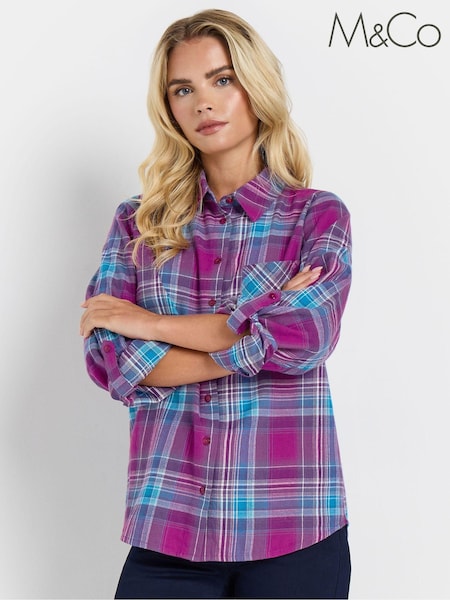 M&Co Purple Petite Check 100% Cotton Shirt (AL4091) | £30