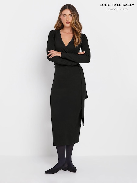 Long Tall Sally Black Wrap Midi Dress (AL4108) | £35