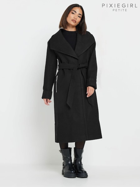 PixieGirl Petite Black Wrap Belted Coat (AL4118) | £75
