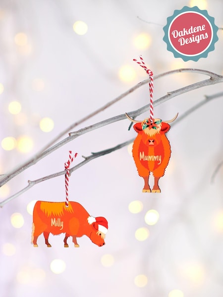 Personalised Family Highland Cow Christmas Tree Decoration by Oakdene (AL4122) | £10