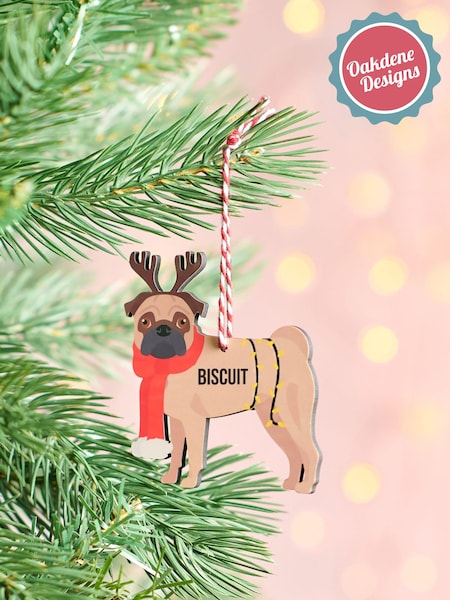 Personalised Pug Christmas Tree Decoration by Oakdene (AL4159) | £10