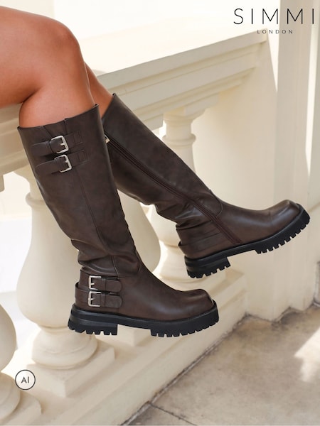 Brown - Simmi London Brian Knee High Chunky Boots