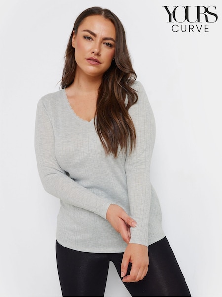 Yours Curve Grey Pointelle Thermal Long Sleeve Top (AL4371) | £21