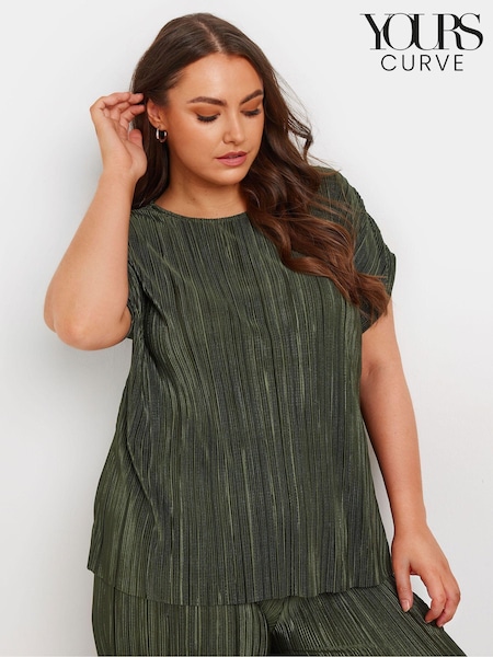 Yours Curve Green Limited Plisse Top (AL4469) | £24