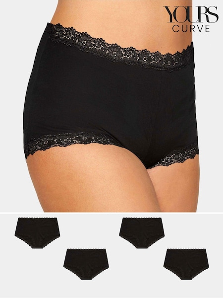 Yours Curve Black Lace Trim 100% Cotton Shorts 4 Pack (AL4481) | £19