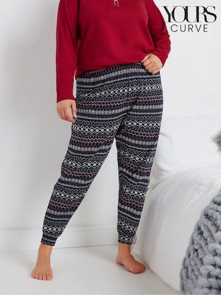 Yours Curve Blue Cuffed 100% Cotton Pyjamas Pant (AL4509) | £20